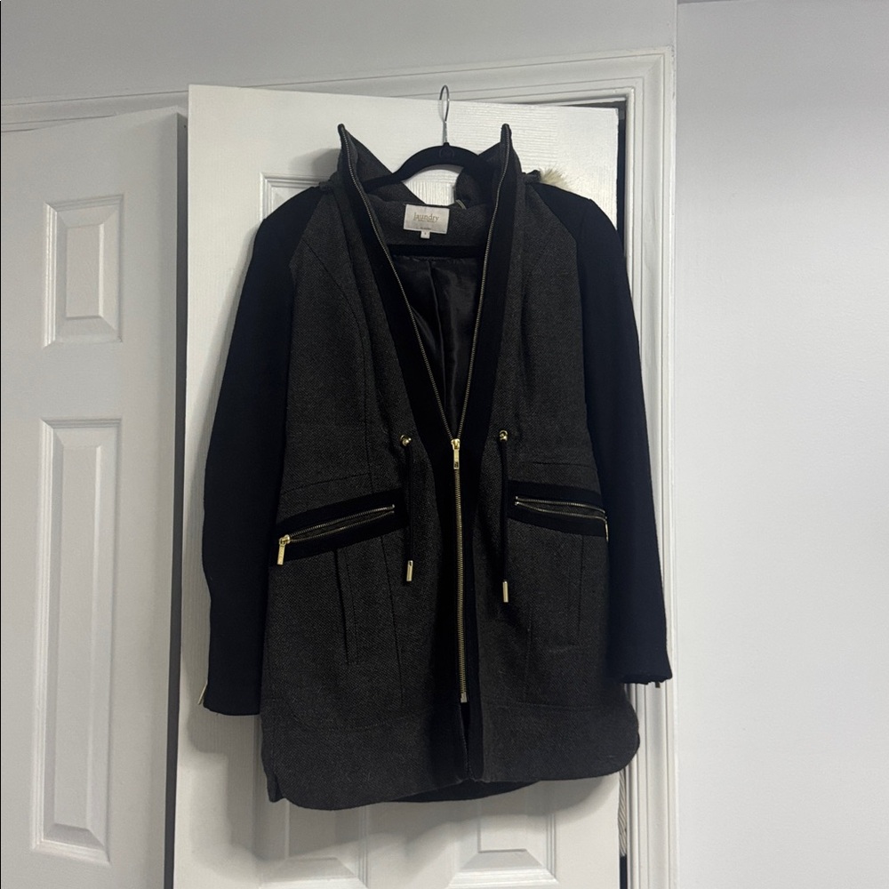 Laundry By Shelli Segal Black and Gray Jacket with Gold Zippers